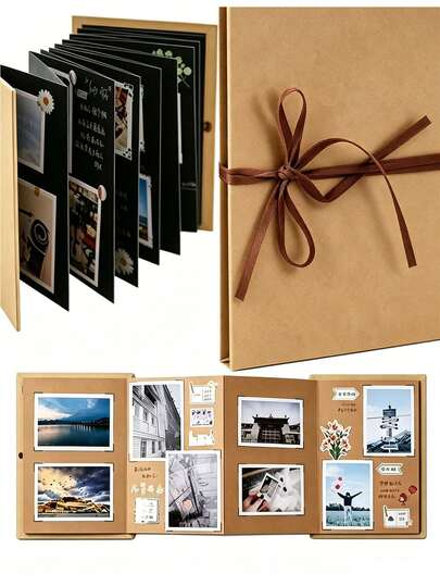 Album ảnh mini 6x8 inch, sổ lưu niệm kiểu xếp gấp với trang đen, sổ kỷ niệm bằng bìa cứng có thể mở rộng, album ảnh tự làm, thích hợp làm quà tặng kỷ niệm ngày cưới, Ngày của Mẹ, quà tốt nghiệp.