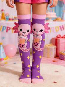 1 Pair Kids Over-The-Knee Socks, Cartoon Funny Cool Axolotl Pattern, Children's Socks, Novelty Socks, Crazy Day Gift, Suitable For Kids Party And Vacation - Multicolor - View 7