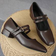 Women's 3cm Cloth Covered Heel Fashionable Versatile White Mary Jane Pumps, Suitable For All Seasons - Brown - View 17