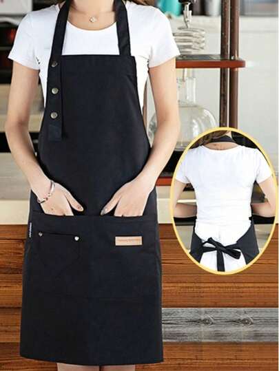 1 chiếc tạp dề chống thấm nước và dầu mỡ có túi, chất liệu polyester, thích hợp sử dụng tại nhà, nhà bếp, nấu ăn, làm thủ công, làm vườn, nướng BBQ, trường học, quán cà phê, các hoạt động ngoài trời, unisex (màu đen), món quà Giáng sinh tuyệt vời.