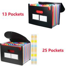Heavy-Duty Expandable Standing File Organizer With 13/25 Pocket Expandable Plastic File Box Paper/Document/Receipt Manager Folder (A4/Letter Size) Document Bags Folder Holder Big Capacity Durable Document Storage Organizer, File Storage Box BLACK - 13+25 Bolsillo - Ver 1