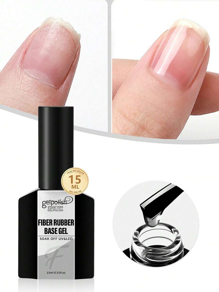 GELPOLISH 15ml 透明橡膠底膠,用於加固/建構/強化/硬化指甲,長效保護,可卸除,適合脆弱指甲,完美適用於居家 DIY 美甲 - 無色 - 查看 1