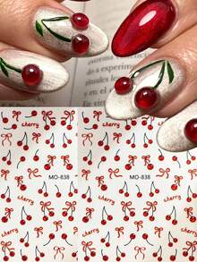 Cute Cherry Nail Art Stickers With Rhinestone Design 5D Nail Decals, Suitable For Children, Women, Girls DIY Nail Art - Multicolor - View 2