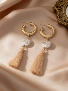 1 Pair Bohemian Style Faux Pearl Pendant Earrings, Suitable For Women's Vacation And Daily Wear - Multicolor - View 7