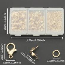 200件/盒 DIY珠宝扣环及连接器套装，包含50个锌合金龙虾扣、50个珠子扣和100个开口圈，适用于DIY串珠、手链、项链、吊坠连接器等工艺品制作。 - KC金 - 查看 3