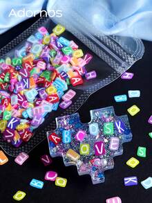 10克混合英文字母薄片 DIY剪贴簿配件 环氧树脂填充字母 软粘土片 树脂艺术用品 夏季钥匙扣饰品吊坠制作 - 彩色 - 查看 2