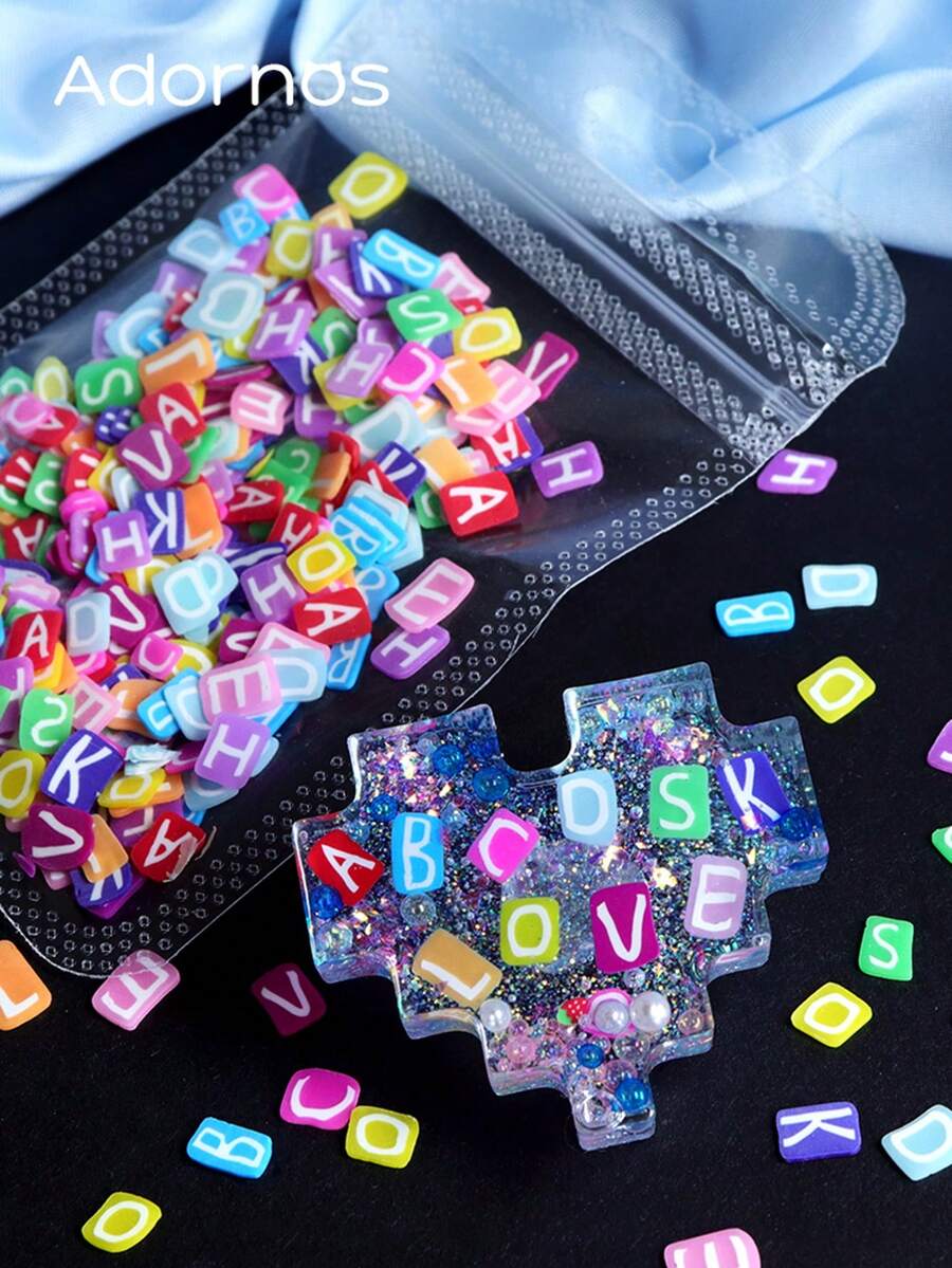 10克混合英文字母薄片 DIY剪贴簿配件 环氧树脂填充字母 软粘土片 树脂艺术用品 夏季钥匙扣饰品吊坠制作