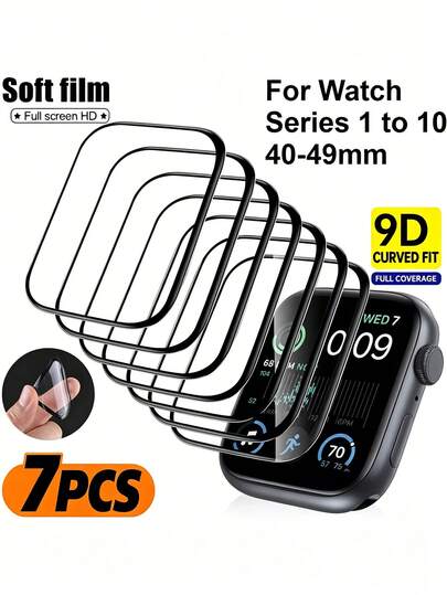 Bộ 7 miếng dán bảo vệ màn hình bằng gốm tương thích với Apple Watch Series 10/11/9/8/7/6/SE/5 (45mm/41mm/42mm/44mm/40mm/38mm/46mm), cũng phù hợp với Watch Ultra (49mm), chất liệu không phải kính, phụ kiện đồng hồ thông minh.
