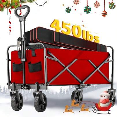  InBrave Heavy Duty Collapsible Wagon Cart - All-Terrain Wheels, Folding Utility Wagon For Beach, Camping, Garden & Groceries