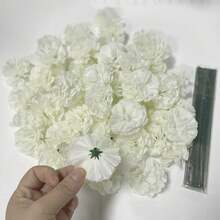 Flores de cravo, flores de cravo artificiais, 20/30/40/50/100 peças de cabeças de flores de cravo falsas de seda com caules, adequadas para decoração de casa, casamento, coroas DIY, correntes de flores, artesanato, festa de casamento - off white - Ver 3