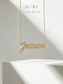 [ LUCKY ] Customized Diamond Name Necklace, Sparkling Name Necklace, Golden Name Necklace, Mother's Day Gift, Customized Jewelry Women's Gift - Manuscript Necklace - View 10