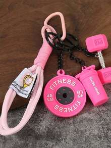 4pcs Personalized Fitness Accessory Set: Handmade Woven Fitness Accessories. This Fashionable And Versatile Set Includes Various Fitness-Themed Accessories Such As Woven Ropes, Barbells, Dumbbells, Water Bottles, And Carabiners, Adding A Unique Flair To Any Bag. - Multicolor - View 10