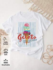 Damtoppar 2026 T-shirt med grafiskt tryck, kortärmad, avslappnad topp med rund hals för sommar och vår, sommaroutfit för kvinnor - [Vit] - Visa 12
