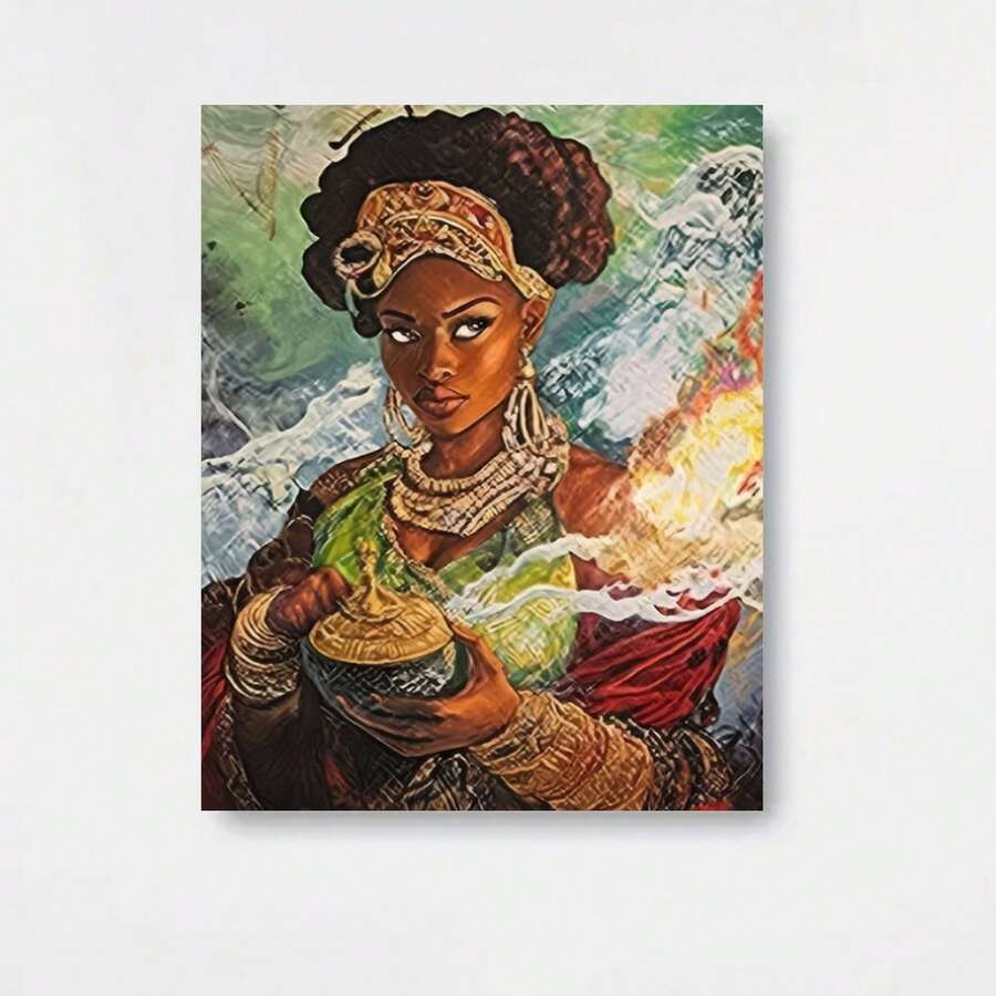Cuadro Decorativo 2D Plano de Retrato de Reina Majestuosa | Impresiones Enrolladas Estilo Casa de Campo, Estética Moderna, Ideal para Sala de Estar, Dormitorio, Oficina en Casa, Aula, Estilo Art Déco. - Enmarcado - Ver 1