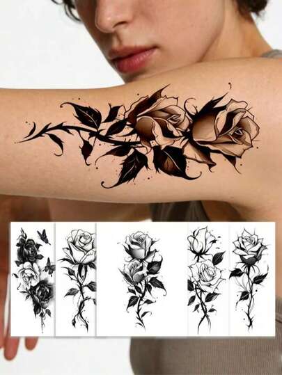 Black Temporary Tattoo Stickers, Including Designs Of Jellyfish, Butterfly, Cat, Flower, Letter And Snake, Suitable For Legs, Feet, Collarbone And Neck As Inspiration For Tattoos