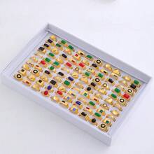 Bộ 10 chiếc nhẫn hình chữ nhật tối giản kiểu Châu Âu và Mỹ, đính đá Cubic Zirconia, kiểu dáng ngẫu nhiên, trang sức thời trang và tinh tế. - Nhiều màu - Xem 5