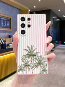 1个时尚条纹棕榈树图案手机壳，兼容安卓智能手机，例如S26 Ultra/S25 Ultra/S24 Ultra/S23 Ultra/S22 Ultra、A57/A37/A56/A55/A54/A53、12/13C/Note 13、A16/A17/A3X、荣耀系列等。柔软硅胶材质，防指纹、防震、防摔。[国际版，非国内版] - 粉色 - 查看 5