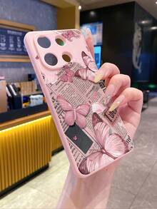 1个时尚蝴蝶镂空报纸图案粉色直边软硅胶手机壳，防指纹、防震、防摔，兼容安卓智能手机，例如 S26 Ultra/S25 Ultra/S24 Ultra/S23 Ultra/S22 Ultra、A57/A37/A56/A55/A54/A53、12/13C/Note 13、A16/A17/A3X、荣耀系列[国际版，非国内版] - 粉色 - 查看 2