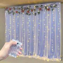 1 buah Lampu Hias LED untuk Jendela Pernikahan dengan 8 Mode Pencahayaan, Lampu Gantung Dalam Ruangan Bertenaga Baterai untuk Pesta Ulang Tahun, Kamar Tidur, Ruang Tamu, Dekorasi Jendela (Baterai Tidak Termasuk) - Lampu tirai kotak baterai AA - View 16