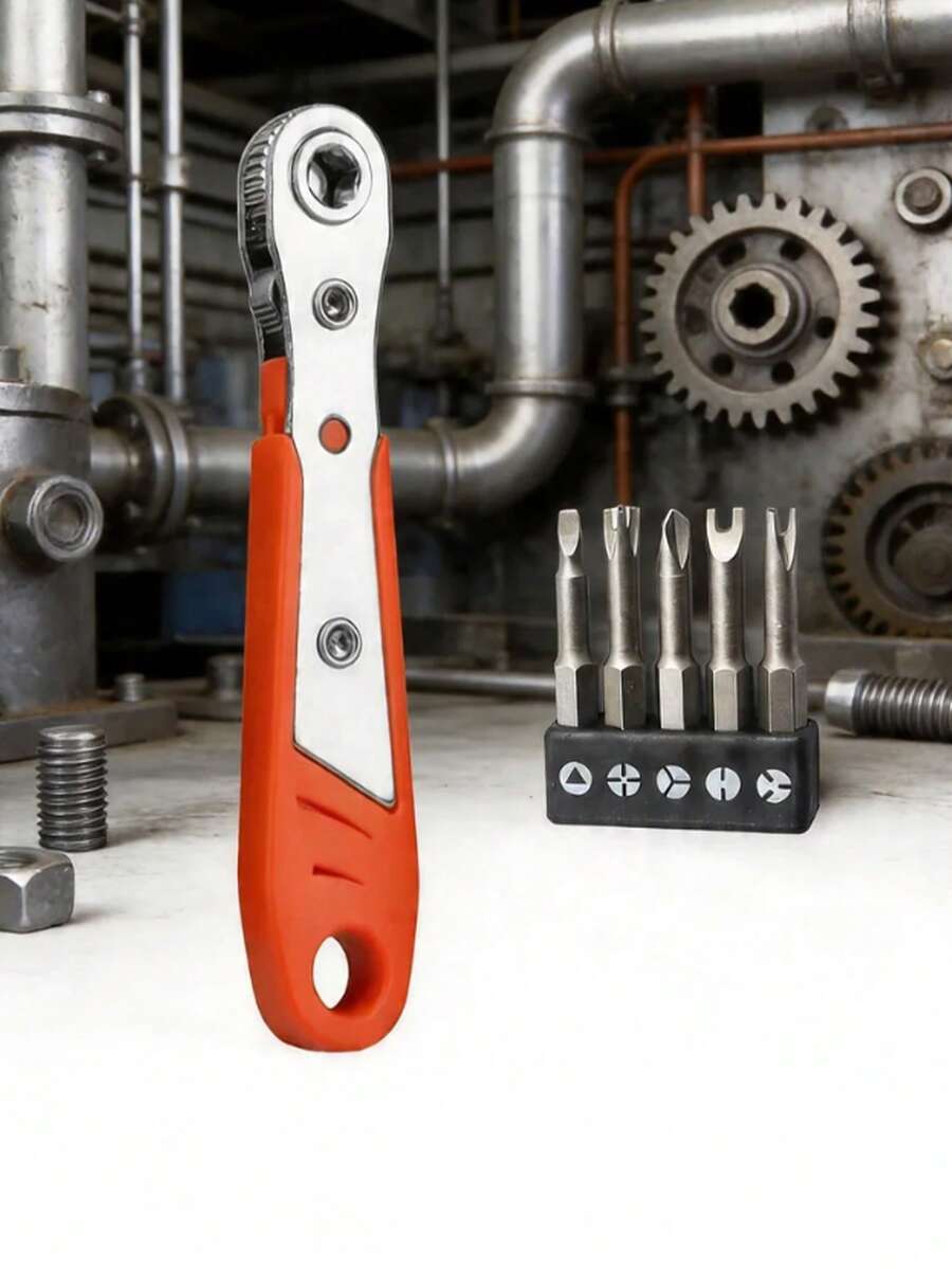 Llave inglesa reversible mini de doble uso, llave de ángulo recto y desplazada, destornillador hexagonal multifunción con juego de brocas y dados - Minillave y juego de puntas irregulares - Ver 1