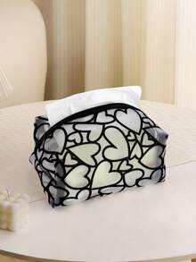 1/3pcs Mesh Heart Tissue Box, Ins Style Home Living Room Tea Table Tissue Holder, Bedroom Bedside Dust-Proof Storage Box, Luxury Car Dining Table Creative Tissue Case, Black White Beige - Multicolor - View 13