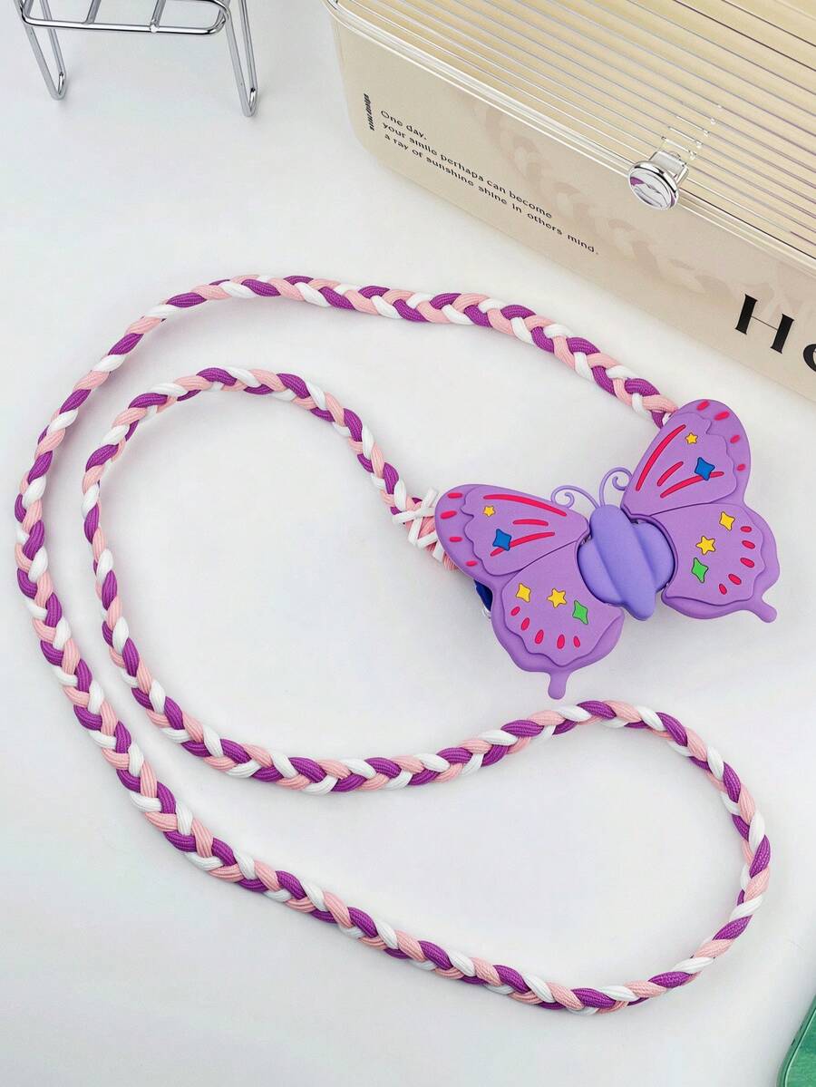 1 pieza Cordón para teléfono con mariposa de dibujos animados, correa cruzada para teléfono con lazo desmontable y linda, cordón antiperidida con soporte plegable para teléfono - Multicolor - Ver 1