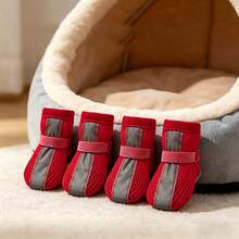 1 Set (4pcs) New Breathable Mesh Dog Shoes, Anti-Slip Anti-Dirt Reflective Pet Shoes, Suitable For All Seasons Outdoor Walking And Camping, Fit For Small Dogs Non-Slip Dog Shoes - Multicolor - View 11