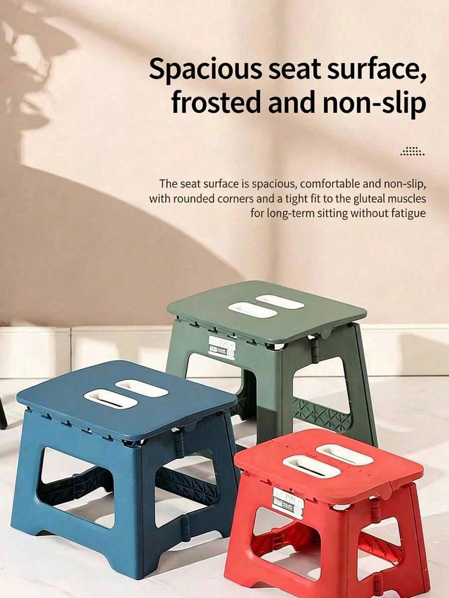 1pc Solid Color Foldable Stool, Portable Outdoor Plastic Folding Chair, Simple Foldable Fishing Stool For Home, Train, Travel, Camping, Picnic, Waterproof, Thickened Toilet Stool, Bathroom Foot Stool - Multicolor - View 1