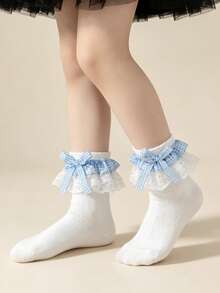 1 Pasang Kaos Kaki Pendek Anak-anak Katun Motif Gradien Bunga Renda, Gaya Putri Elegan, Musim Semi/Panas - MultiWarna - View 11