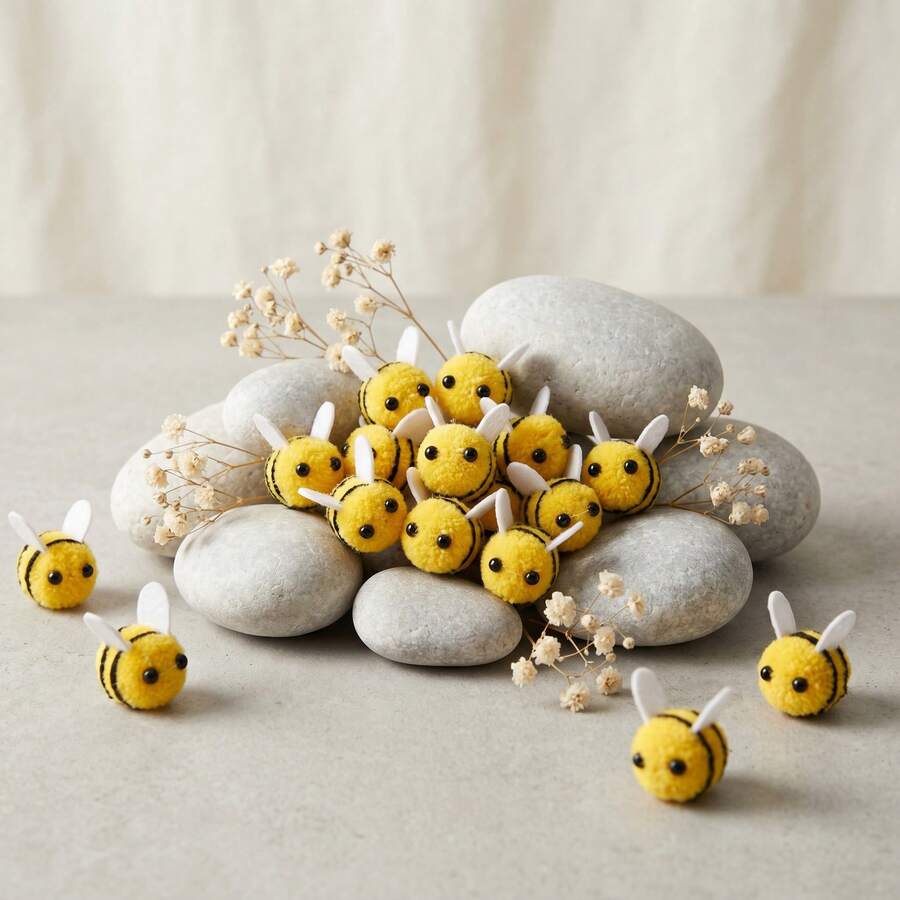 20pcs Mini Felt Bees, Polyester Animal Craft Pom Poms, Suitable For DIY Clothing, Hats, Scrapbooking, Jewelry, Party Decorations - No Power Required - Multicolor - View 1