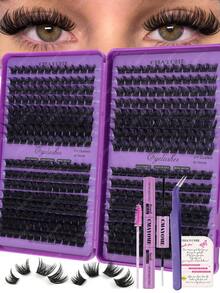 CMAYOME 384/416/448簇DIY大容量睫毛册D型卷装仿貂毛天然手工簇状假睫毛，10-16mm防水，立体，柔软易用，分段单簇设计，密度可自由调节，可重复使用，性价比高，持久卷翘，贴合眼型，适合多种场合使用 - 彩色 - 查看 18