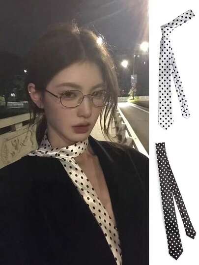 1pc Retro Y2K Style Necktie, Skinny Polka Dot Tie Suitable For Casual, Party, Korean/Japanese Fashion Shirt Accessory