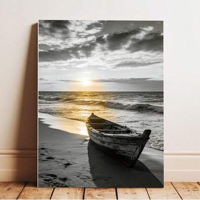 1 pieza Pintura de lienzo de paisaje floral del océano con puesta de sol de rosa amarilla romántica, gaviota en blanco y negro, para decoración de dormitorio y sala de estar