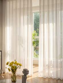 1pc White Sheer Curtain Panel With Rod Pocket, Lightweight Voile Curtain For Living Room, Bedroom, Office Home Decor,Fall Decor,Autumn Decor,Room Decor - White - View 2