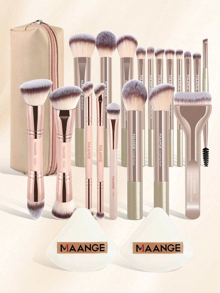 MAANGE 5/13/22件組化妝刷套裝，包含底妝刷、蜜粉刷、腮紅刷、遮瑕刷、修容刷、鼻影刷、打亮刷、眼影刷、眉刷、眼線刷、細節刷，適合日常使用與旅行，女性與女孩的完美禮物