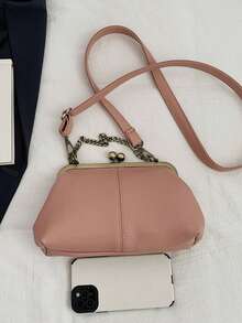 Bolso bandolera de piel sintética vintage para mujer, bolso de mano mini de estilo retro con broche de cierre, correa ajustable, unicolor y ligero, tipo tote para la ciudad, con forro de poliéster, unisex - Rosa - Ver 10