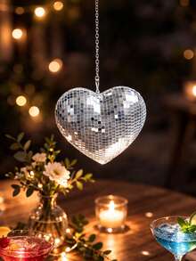 1pc Heart-Shaped Mirror Ball Pendant, Disco Ball Decor Reflecting Sunlight Effect, Romantic Home Decoration For Window, Bedroom, Living Room, Dorm, Wall, Party - Multicolor-d - View 3