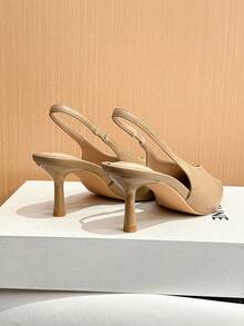 Xin Jing Shoes 新款春夏女士高跟凉鞋，时尚百搭尖头V领婚礼派对日常通勤露趾细高跟鞋 - 卡其色 - 查看 12