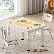 Kids Table And Chairs Set, Height-Adjustable Toddler Table And Chairs Set For Age 3-8, 31.5''Lx23.6''W Graffiti Desktop, Kids Activity Table For Daycare, Classroom, Home (Natural, 2 Chairs) - 天然木色 - 查看 1