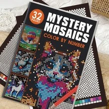32頁成人數位塗色書，神秘馬賽克藝術風格，包含像素藝術塗色頁與隱藏圖像，適合旅行與居家休閒愛好，藝術愛好者練習佳，生日與節日禮物首選 - 單件 - 查看 6