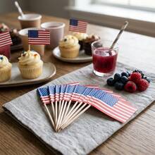100Pcs Disposable American Flag Food Toothpicks, Mini Decorative Flags For Cupcakes, Fruits And Party Desserts - 100 Pcs - View 2