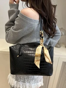 1件新款奢華純色高端多功能女款單肩手提包 - 黑色 - 查看 3