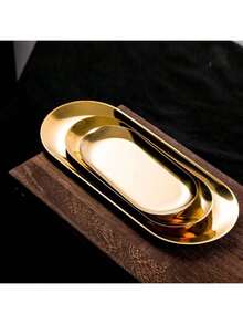 1pc/4pcs Oval Tray, Stainless Steel Coffee Tray, Small Size Tray For Candle, Cosmetics, Decor, Kitchen Utensils - Gold - View 5