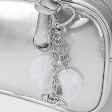 1件装女士ins风天使翅膀心形钥匙扣，银色心形吊坠，简约个性少女配饰包包挂饰 - 彩色 - 查看 2