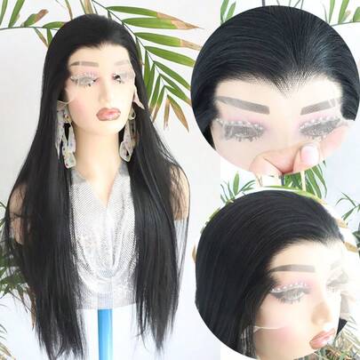 Peluca frontal de encaje móvil de 13*4 pulgadas, fibra resistente a altas temperaturas, con opciones de múltiples colores que incluyen dorado, negro, marrón, azul hielo, adecuada para cosplay