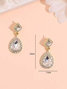 1 Đôi bông tai dáng giọt nước đính đá sang trọng, thời trang, đa năng, lấp lánh, phù hợp cho phụ nữ đeo hàng ngày, dự tiệc, cưới hỏi, và mọi mùa. - Hoa tai - Xem 2