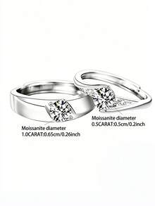 ConiiW Sepasang cincin perak sterling 925 berkualitas tinggi dengan moissanite 0,5 karat, cocok untuk kencan sehari-hari, acara formal, dan pertunangan. - Perak - View 7
