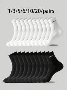 1/5/10双装男士运动中筒休闲袜，吸湿排汗防臭，白色/黑色可选，适合日常穿着和户外活动，四季皆宜。 - 彩色 - 查看 10