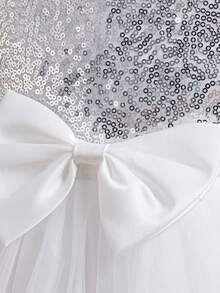 Girls Sequin Short Sleeve Tulle Princess Dress, Cute Girl Party Dress For Wedding, Birthday, Banquet, Runway, Piano Recital, Evening Gown - White - View 7