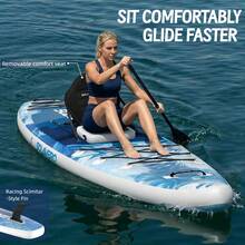 Extra Long Premium Inflatable Racing Paddleboard, Complete With SUP Accessories, Including A Large US-Style Racing Screw-On Curved Fin, A Non-Slip Adult Paddleboard, And An Inflatable Seat On The Bottom - Blue - View 3
